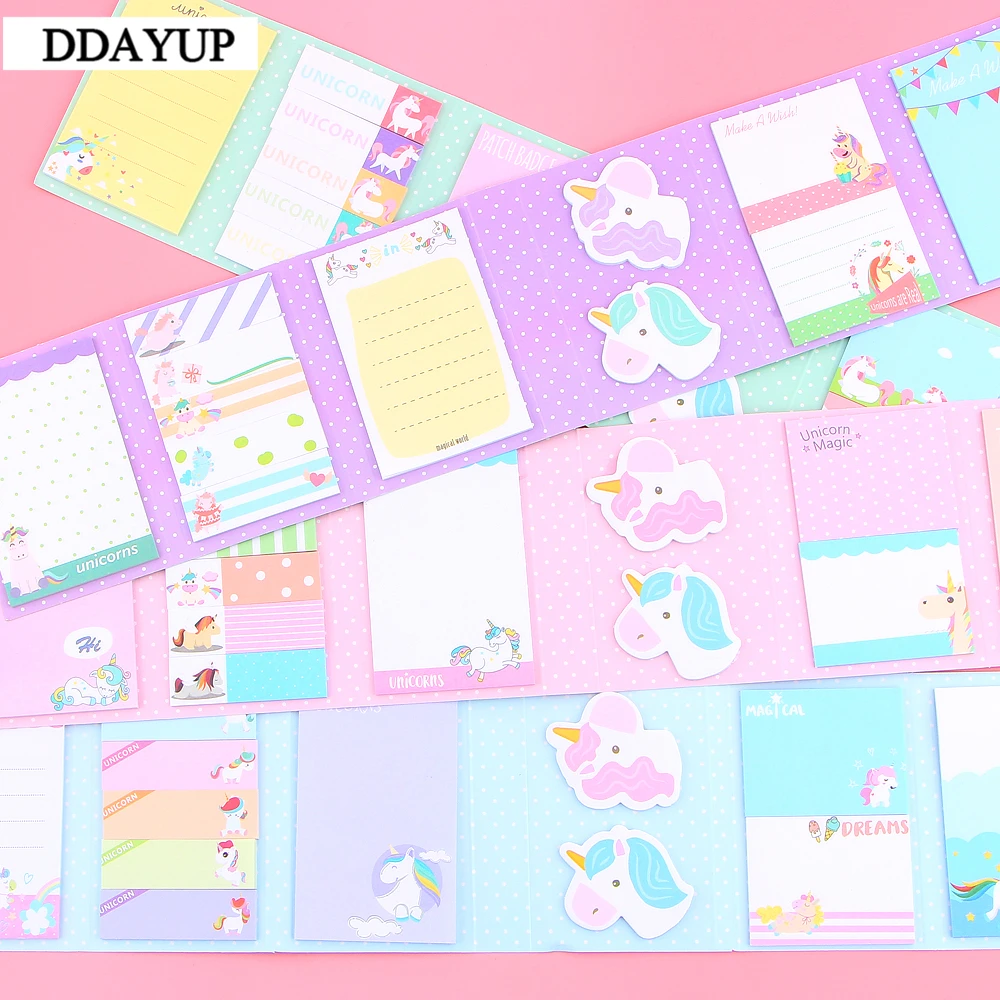 Lovely Cute Unicorn Party 6 Folding Memo Pad N Times Sticky Notes Memo Notepad Bookmark Gift Stationery