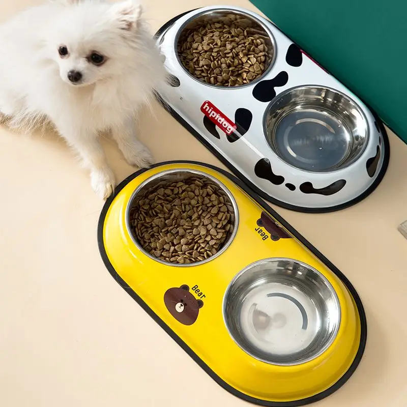 

Dog Feeder Stainless Steel Bowls Cute Cartoon Bowls Pet Food Dispenser Dog Double Bowl Cat Food Bowl Pet Food Drinking Feeder