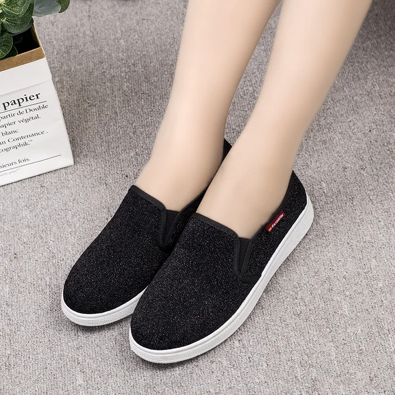 

Round-Toe Sequined Cloth in-Boom-on Loafers Thick Bottomed Platform Low Top Foot Covering Casual Canvas Shoes WOMEN'S Shoes