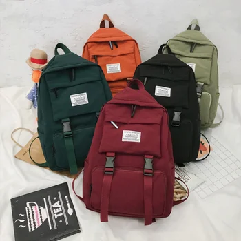 

Solid Color School Bag For Teenage Girl Children Backpacks Nylon Travel Backpack Women Fashion Large Volume Student Back Pack