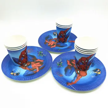 

40Pcs/lot spiderman Theme Kids Birthday Party Cartoon Disposable Tableware Sets Paper Cup Plate Boy Party Decoration Supplies