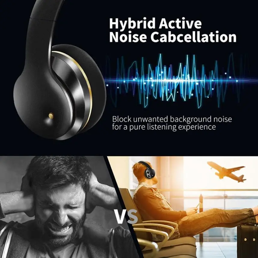 EL528 Bluetooth Headset 5.0 Wireless ANC Noise Canceling Headphone Head-mounted Over Ear Earbuds Shocking Bass Foldable Earphone