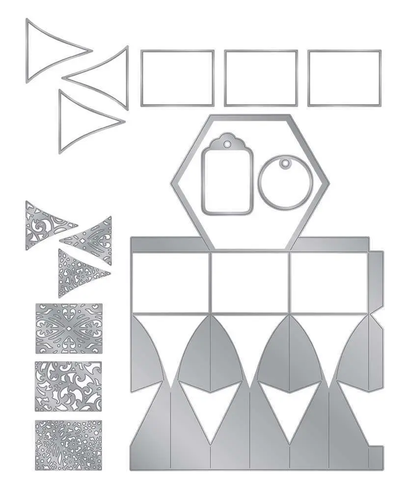 gemini---box-making-dies---metal-die-render---hexagon-gift-box