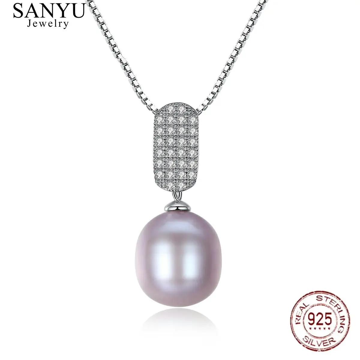 

SANYU New 3 Color S925 Sterling Silver 10mm Natural Freshwater Big Pearl Pendant Necklaces For Women Fine Jewelry