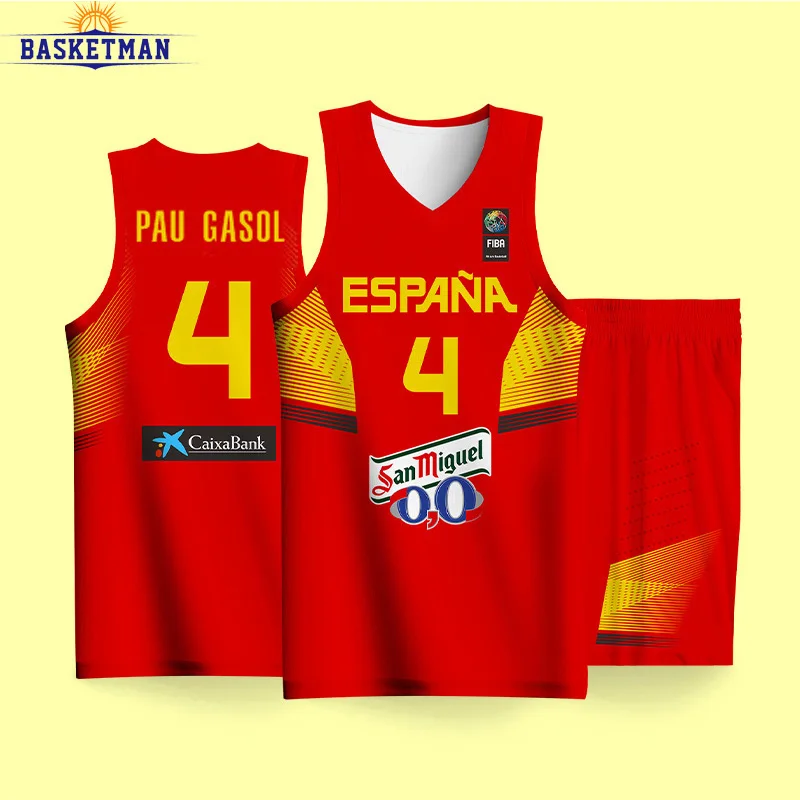 Uniformes de baloncesto de marca española para hombre, ropa deportiva con impresas, logotipo del nombre del equipo, secado rápido - AliExpress