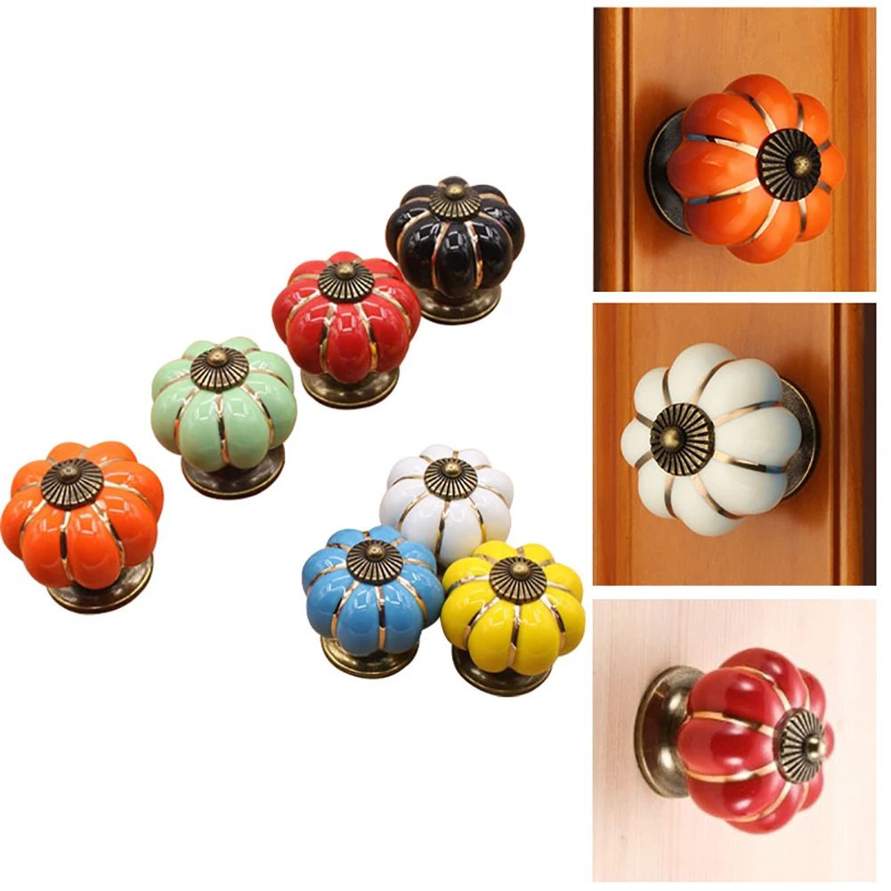 

Ceramic Handle Seven Colorful Pumpkin Cartoon Pastoral Modern Minimalist Cabinet Drawer Handle Ceramic Handle Colorful Pumpkins