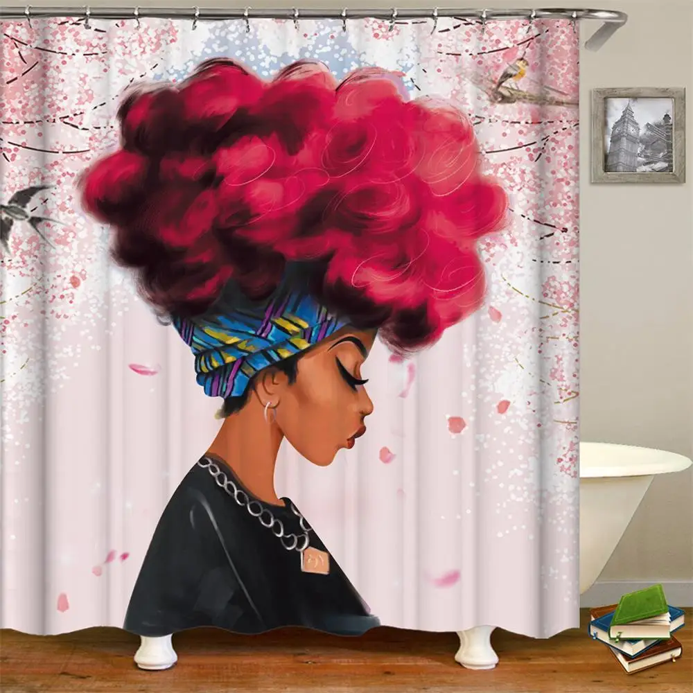 Dafield африканская Женская душевая занавеска в комплекте черная девушка с синими волосами полиэстер ткань Ванная комната афро Шторки для ванной занавес Африканский