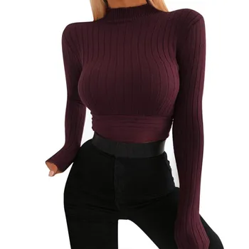 

Women Sweater Autumn Winter Solid Slim Long-Sleeved Turtleneck Slim Bottom Sweater