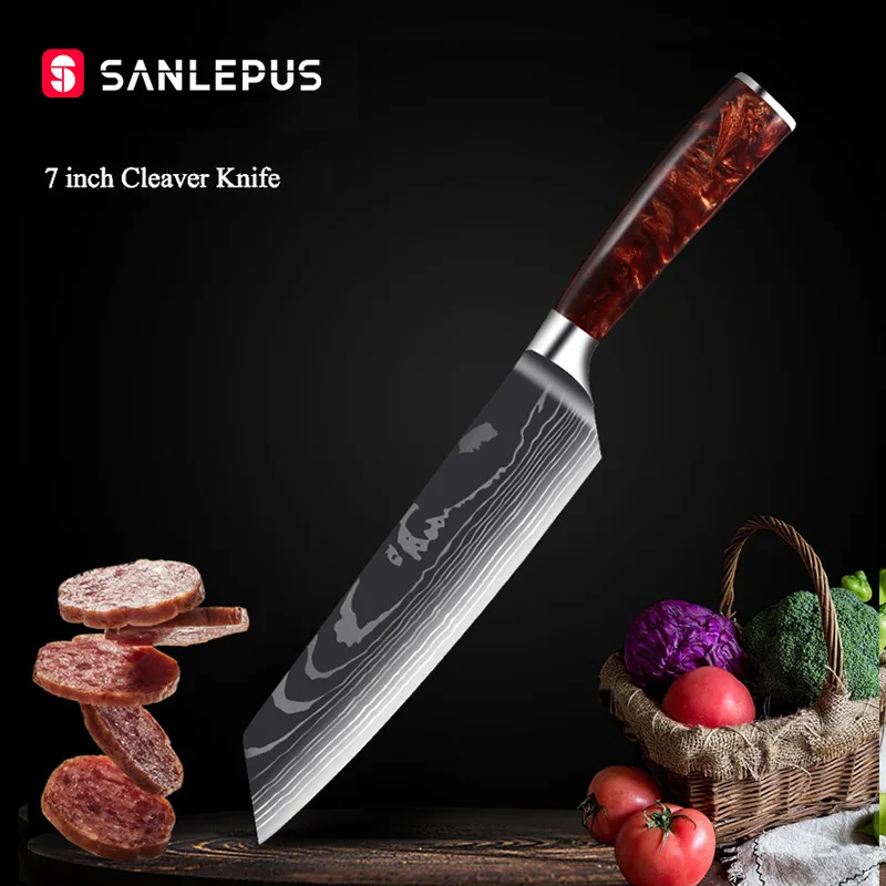 SANLEPUS 7-дюймовый нож мясника кухонные ножи с классическим узором японский