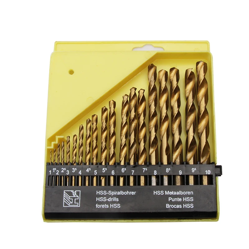 

Hot Selling 19Pcs Titanium Coated Drill Bits HSS High Speed Steel Drill Bits Set Tool High Quality Power Tools 1-10mm
