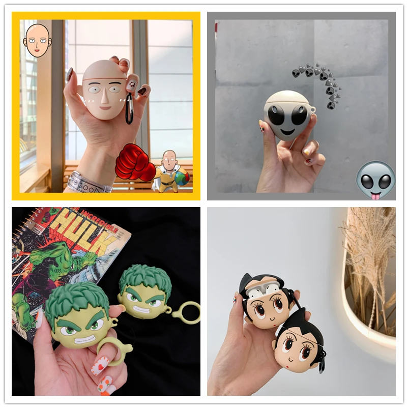 

Hot Japan brand 350 luminous alien Bluetooth wireless headset set silicone cover For Airpods Earphone Protective anti-drop case
