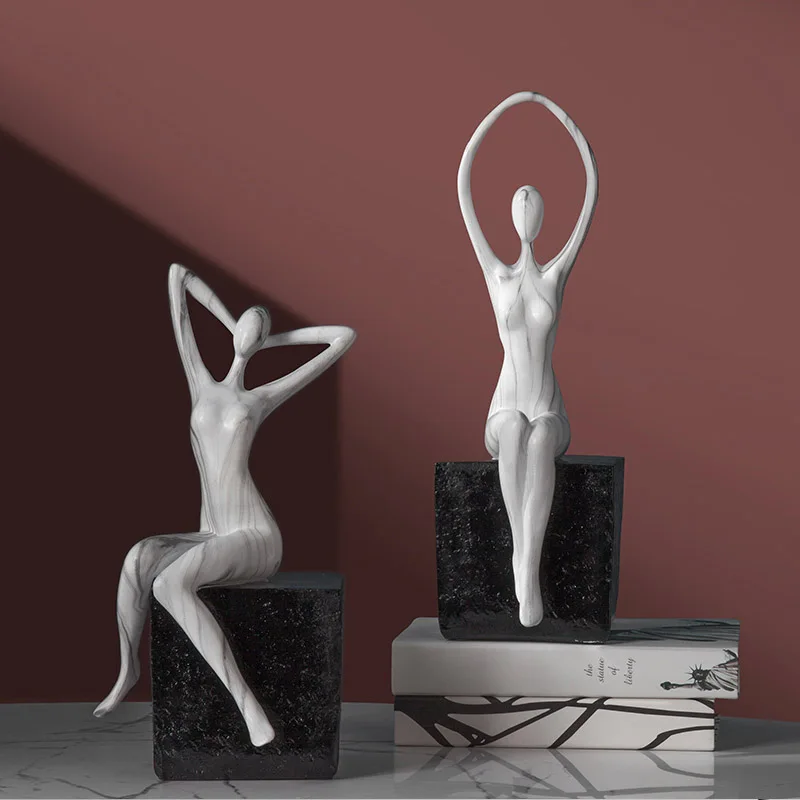 

Creative Abstract Marble Texture Girl Ornaments Resin Craft Home Furnishing For Decoration Office Desktop Figurines Statue