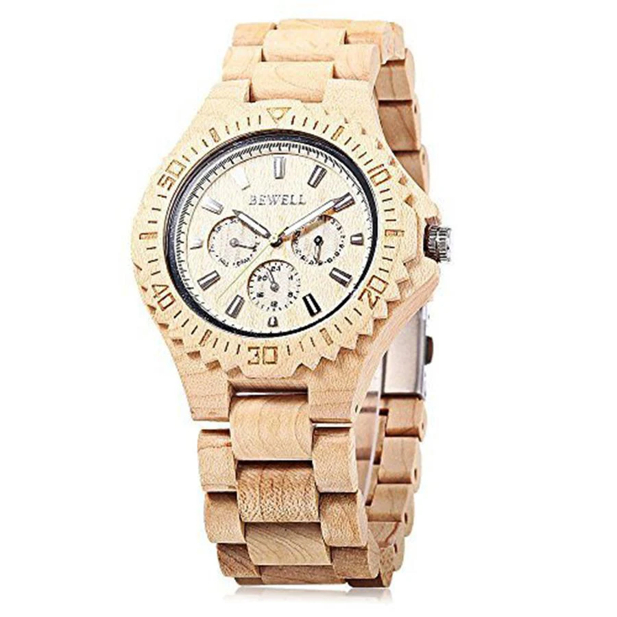 

Sharplace Mens Quartz wood Watch with Date Day Luminous Hands Lightweight Wooden Wristwatch