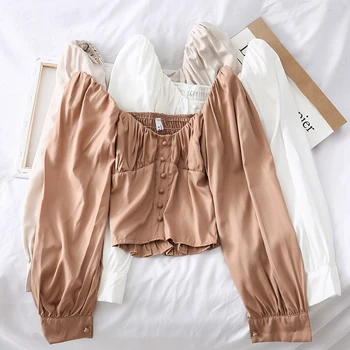 

French square collar exposed clavicle western style women's new fold short vacation style shirt