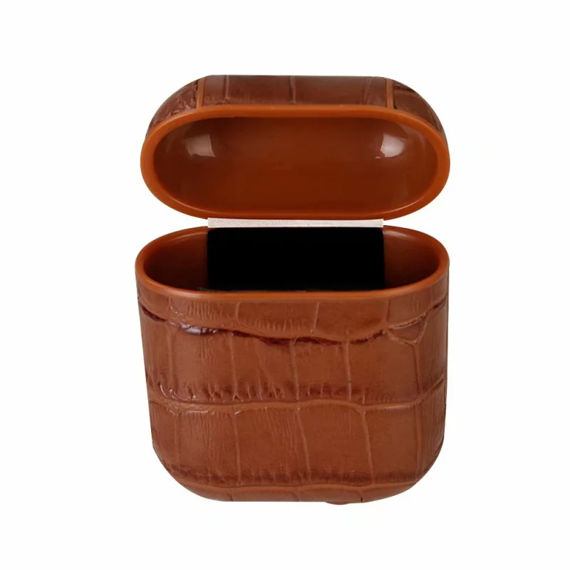 Genuine Leather Crocodile Pattern Headphone Boxes Hooks for Apple AirPods 1 2 Protective Bluetooth wireless Earphone Case