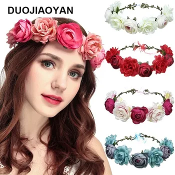 

Simulation Wreath Headdress Bride Bridemaid Headband Rose Flower Adjustable Wedding Beach Hair Accessories