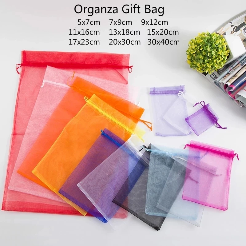 25/50pcs 18pcs Colors Christmas Gift Drawable Organza Bags Jewelry Packaging Display & Pouches Wedding Favor Bag/box