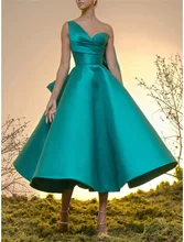 

Ball Gown Luxurious Elegant Homecoming Cocktail Party Dress One Shoulder Sleeveless Tea Length Satin with Bow(s) 2022