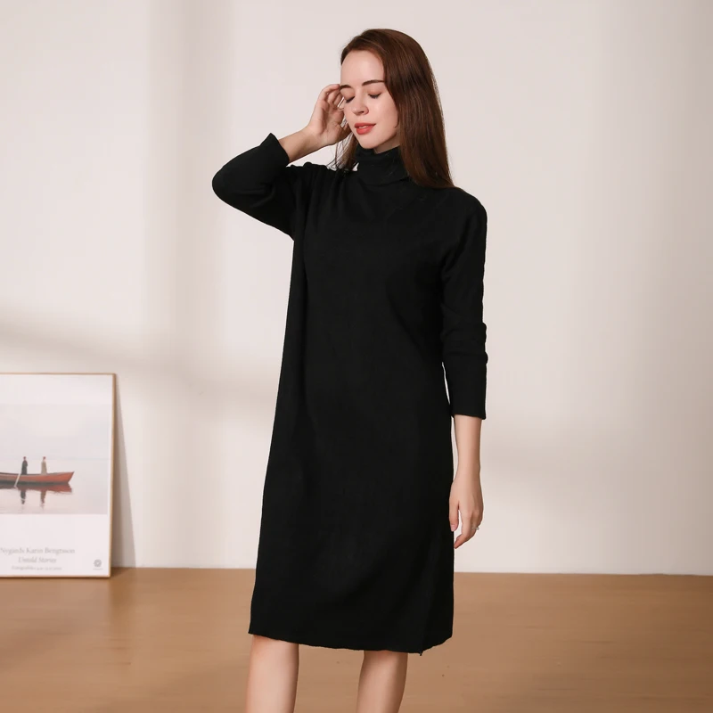 Knitted Women's Winter Dress Dresses Ladies Sweater Korean Fashion Clothing Robe Clothes Elegant Black Tight Woman Casual