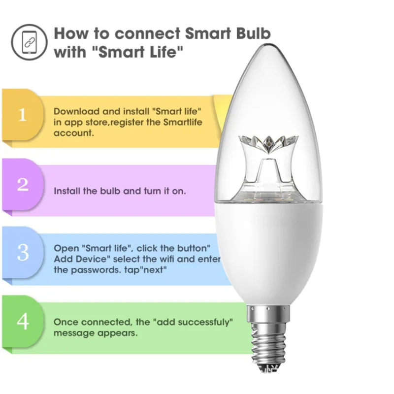 wifi smart bulb led lamp E14/E27 smart home dimming RGB Alexa Google IFTTT smart speaker voice control 6W LED decorative lights