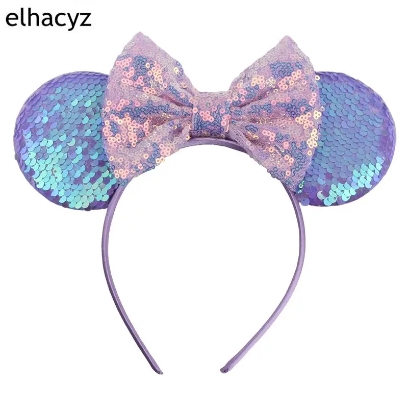Mausohr-Haarbänder für Mädchen, 5 Zoll große Haarschleifen mit Pailletten-Ohren, DIY Kinder-Haaraccessoires, Stirnband, Boutique Mujer – Detail 12