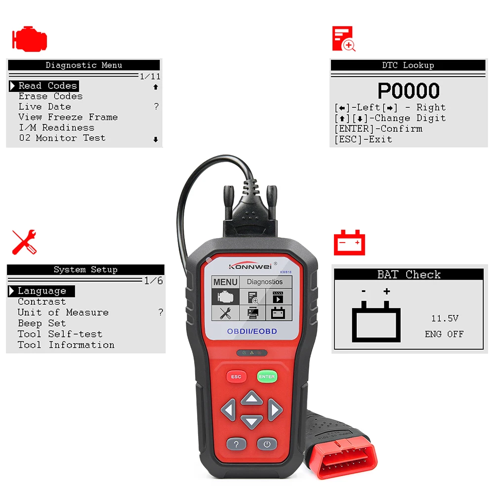 KONNWEI KW818 считыватель кодов KW818 OBD2 сканер бесплатное обновление OBD 2 OBD2 автомобильный диагностический инструмент ODB2 лучше, чем ELM 327