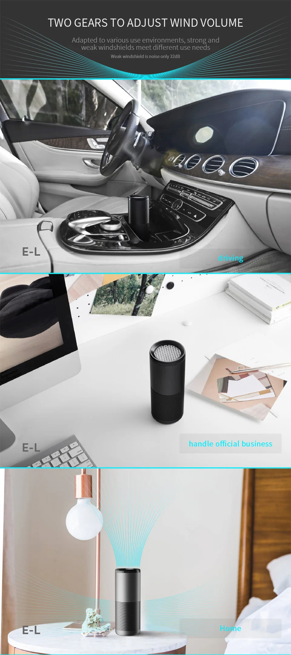 Car Air Purifier with Negative Ion Release Hepa Filter Fresh Portable USB Design Cigarette Smoke Ionizer Air Purifier for Car