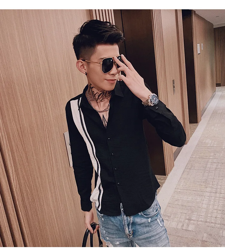 Camisa Social Masculina/Новая Осенняя мужская рубашка с длинными рукавами в полоску спереди, повседневная мужская одежда, приталенная рубашка-смокинг 3XL