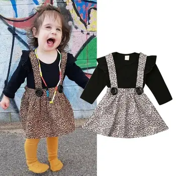 

Newborn Infant Baby Girl Clothes Long Sleeve Romper Leopard Print Bib Suspender Skirt Dress Outfit Set