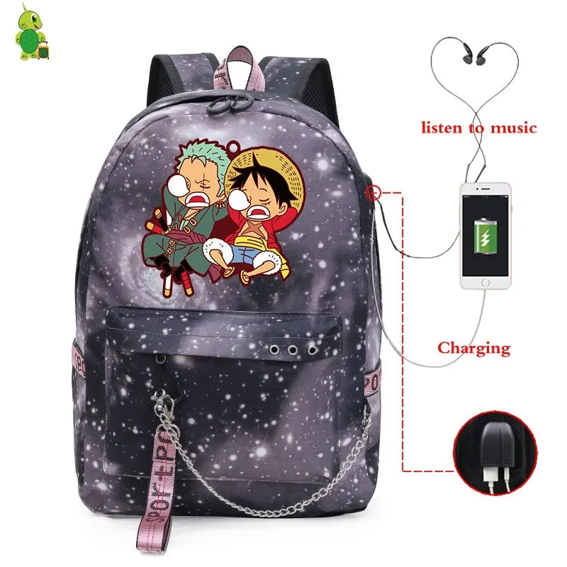 Mochila Аниме one piece Луффи рюкзаки для женщин рюкзак для мужчин Usb зарядка походный рюкзак для ноутбука школьные сумки для девочек-подростков - Цвет: 2