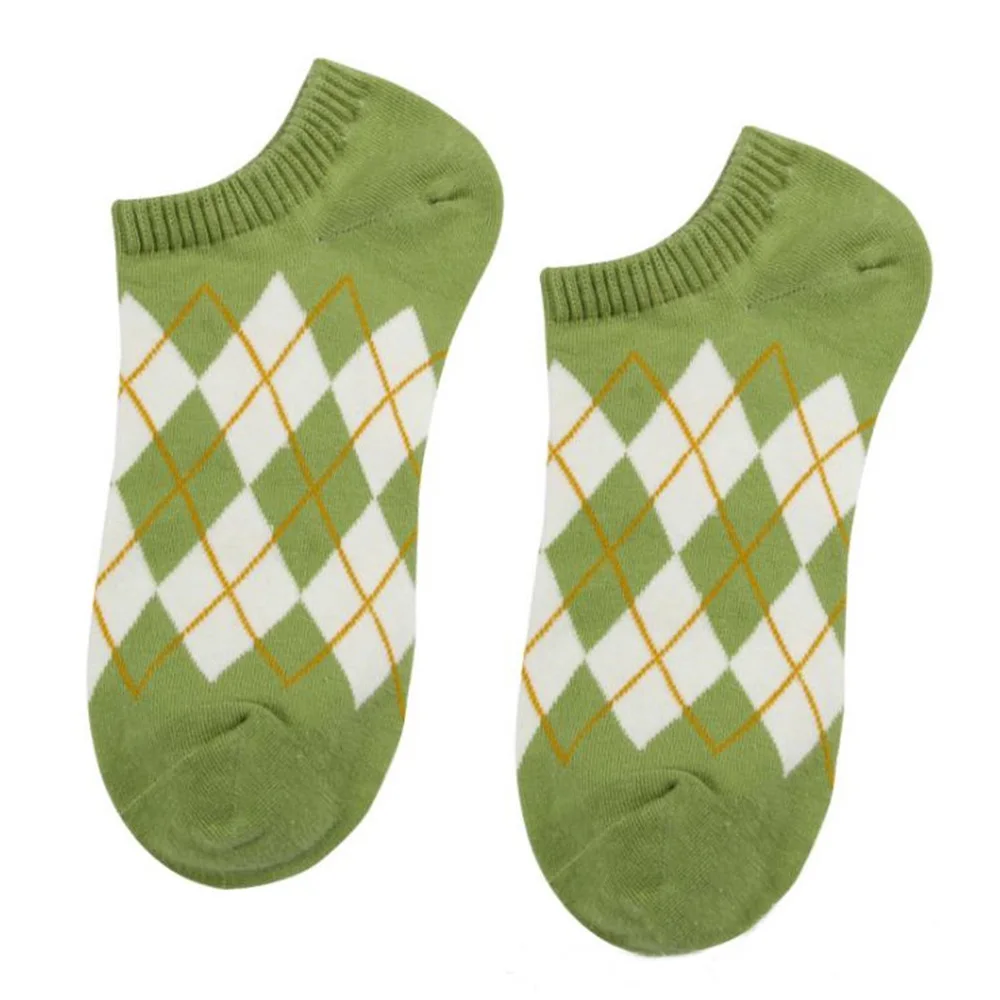 

New Ladies Socks Avocado Green Socks Summer Thin Shallow Mouth Boat Socks Japanese Retro Striped Diamond Lattice Cotton Socks