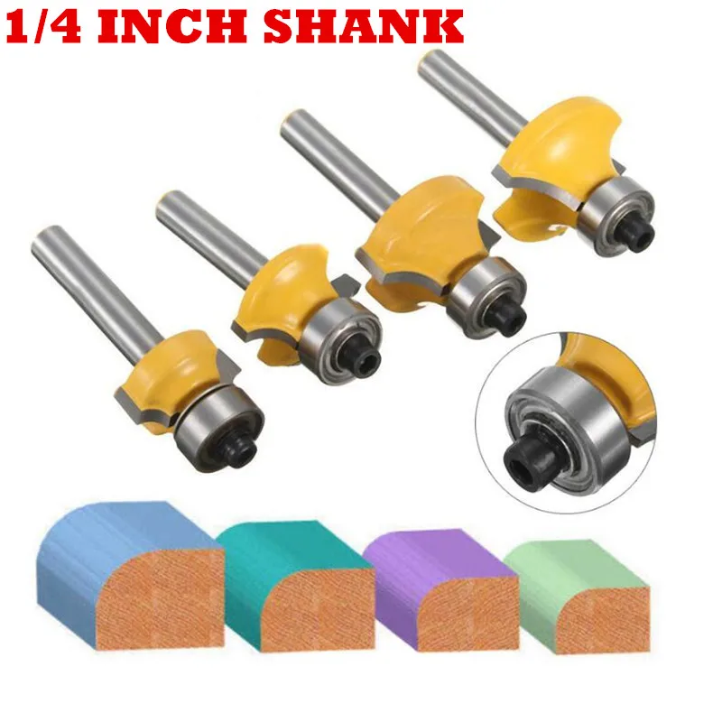 

4pcs/set 1/4 Inch Shank Carbide Round Over Edging Router Bit 6.35mm Shank Radius 1/8" 1/4" 1/2" 3/8" Woodworking Milling Cutter