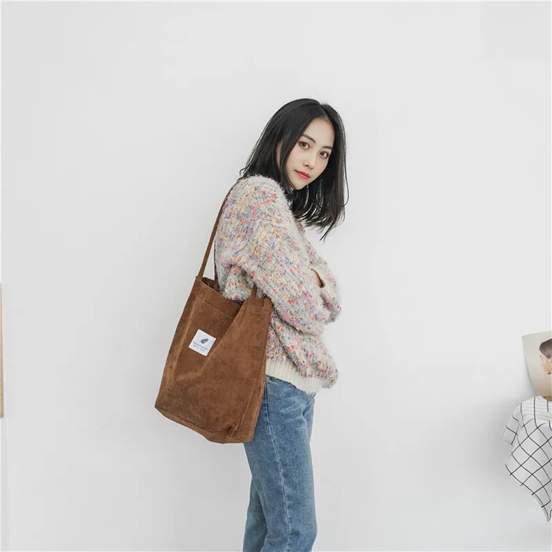  Women Corduroy Shopping Bag Female Canvas Cloth Shoulder Bag Environmental Storage Handbag Reusable - 33005231982