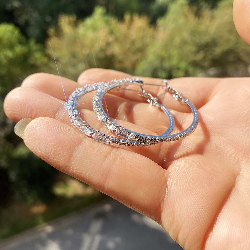 Huitan Full Shiny CZ Hoop Earrings Women Stylish Girl Party Jewelry Newly-design Big Loop Earring Trendy Accessories Luxury Gift - Image 2