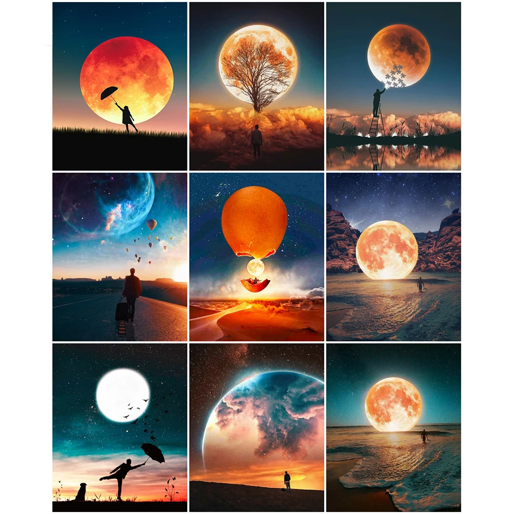DIY 5D Pictures By Numbers Moon Scenery Frame Painting Starry Sky On Canvas Home Decoration Gift | Дом и сад