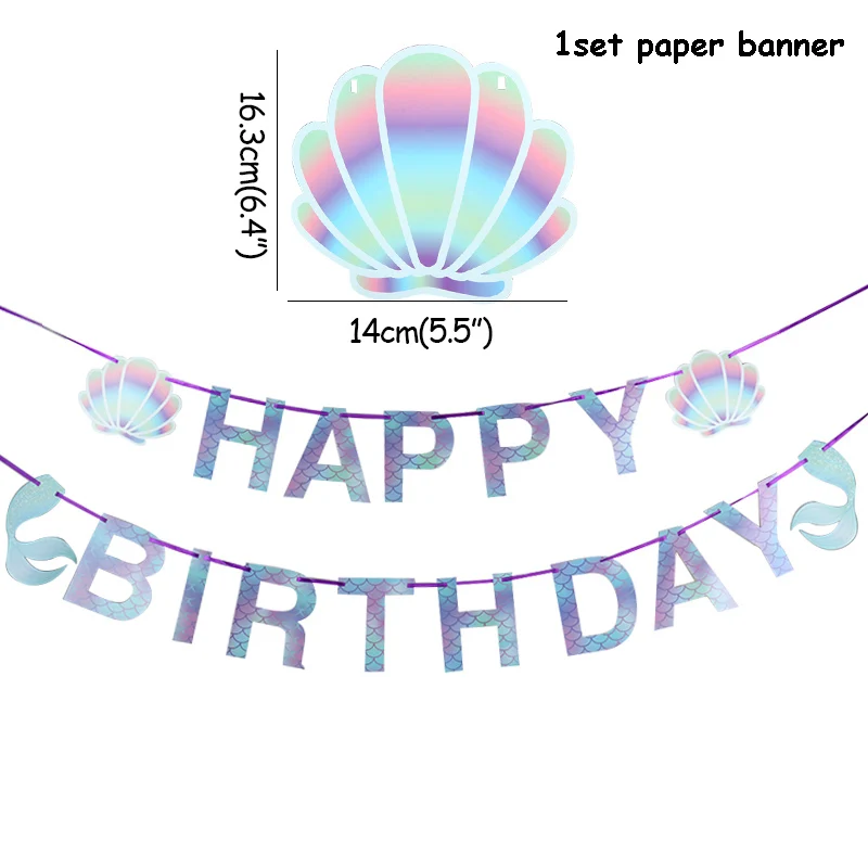 Вечерние украшения в виде русалки радужные столовые приборы для девочек на день рождения праздничные принадлежности в виде ракушки воздушный шар гирлянда детский душ 1st Декор - Цвет: 1set paper banner