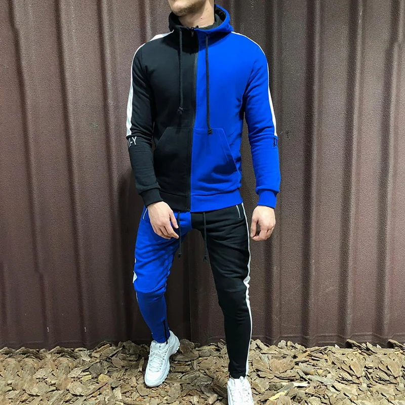 set3 Мужской модный комплект для бега, толстовки, спортивные штаны, Лоскутная Толстовка с капюшоном, толстовка, спортивные штаны, набор для занятий фитнесом, мужской набор для бега, занятий спортом - Цвет: set3