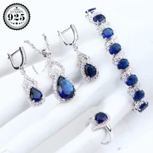 Синий Цирконий Серебро 925 Свадебные Ювелирные наборы для женщин свадебный браслет костюм колье ювелирные изделия кулон кольца серьги набор