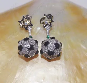

High Quality Solid 925 Sterling Silver Cool Football Earrings Pave Cubic Zirconia Stones for Women Fashion Brand Jewelry