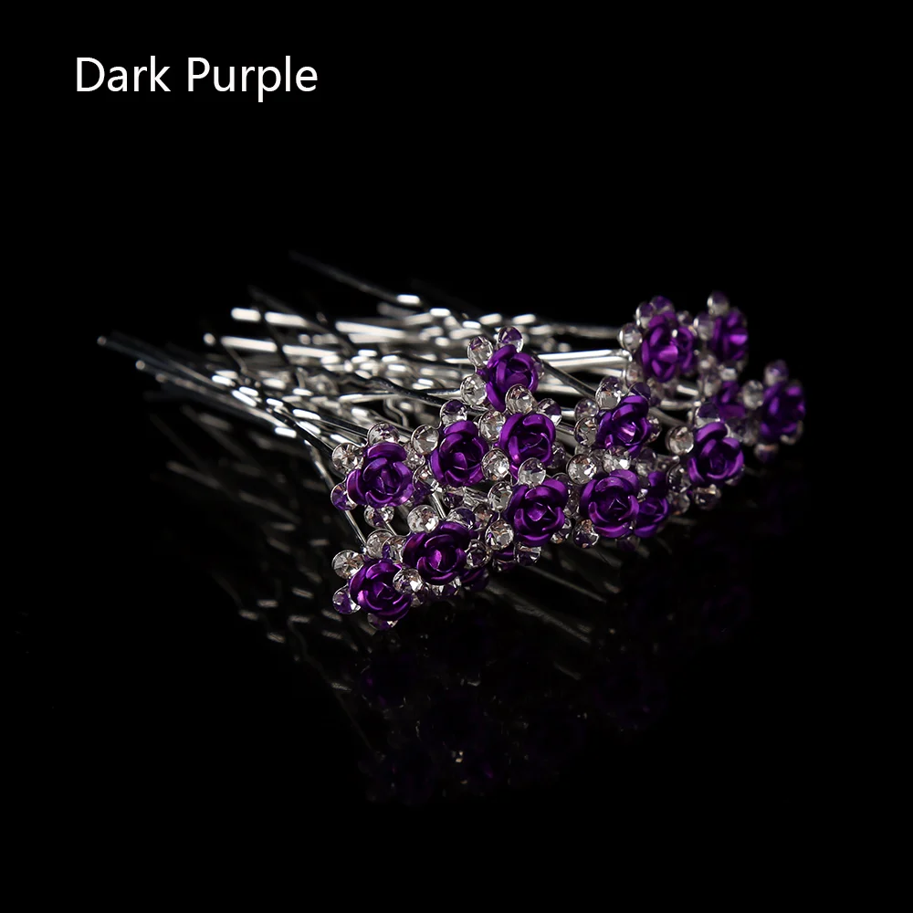 darkpurple 20 шт./лот, новейший специальный дизайн из горного хрусталя, заколки для волос с бабочкой, женские свадебные украшения для волос, хороший подарок - Окраска металла: darkpurple