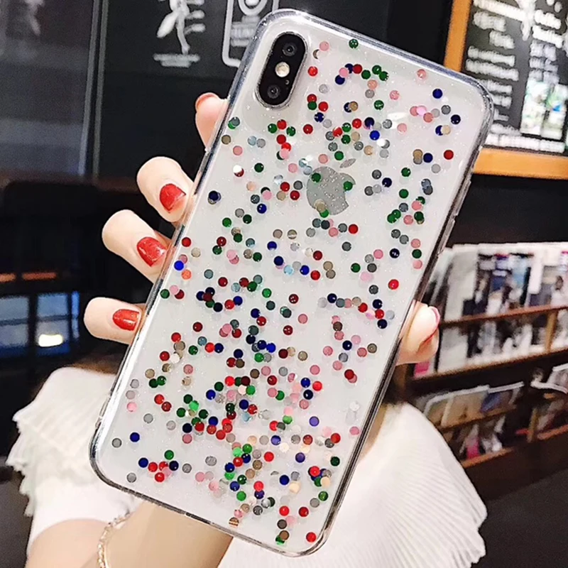 

Color glitter sequin transparent Case for iPhone XS MAX XR X Shockproof Phone Cases for iPhone 7 6 6S 8 Plus Clear Shell Cover