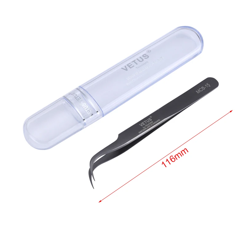 Vetus MCS-15 Industrial Precision Anti-static Tweezer High Hardness Curved Tip Stainless Steel Forceps for Phone Repair Tool