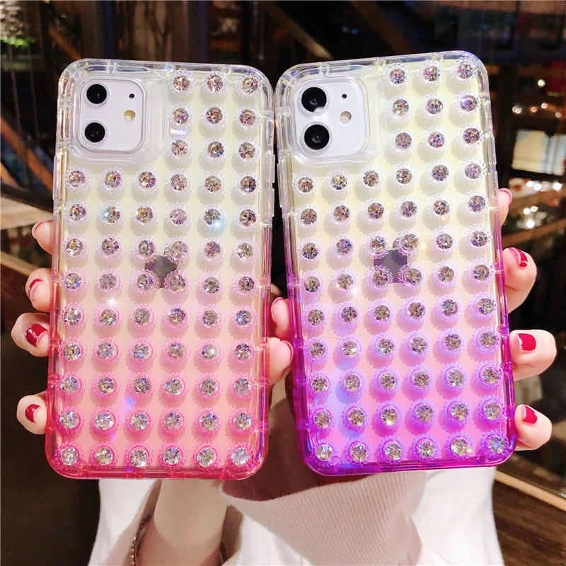 Luxury full diamond gradient phone Case for iPhone X XR XS Max 11 11Pro max 7 8 plus Transparent back cover |