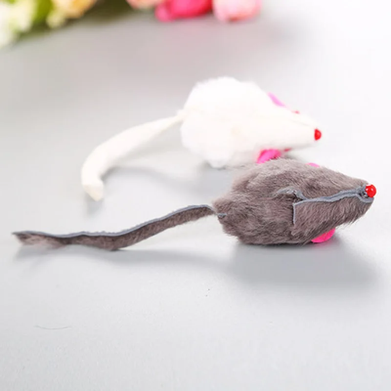 5 шт. ложная мышь кошка игрушки для домашних животных кошка длинношерстный хвост мыши со звуком погремушки мягкий натуральный мех кролика звук скрипучий игрушка для кошек собак