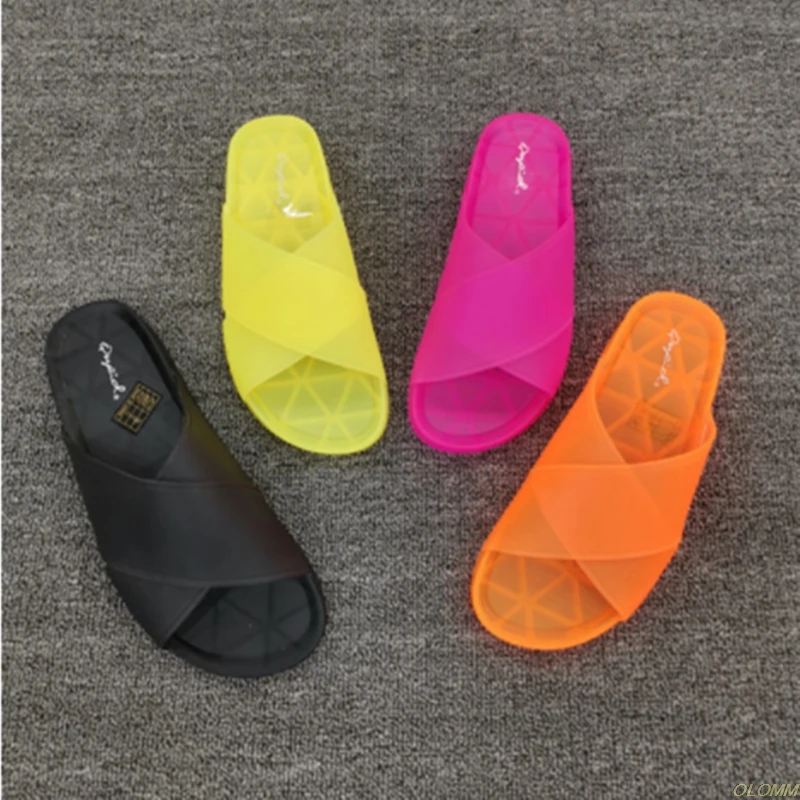 

Jelly Shoes Slides Women Summer Slippers Cross Bandage Neon Slipper For Women 2020 Plastic Slippers Holiday Beach Slipper