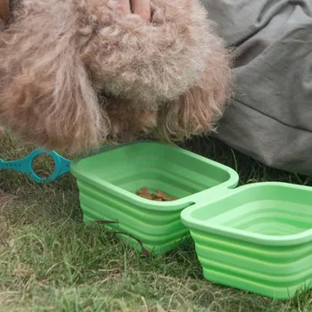 

Pet Double Bowls With Clip Outdoor Feeding Travel Foldable Feeder For Dogs Folding Silicone Travel Bowl Food Water Feeding