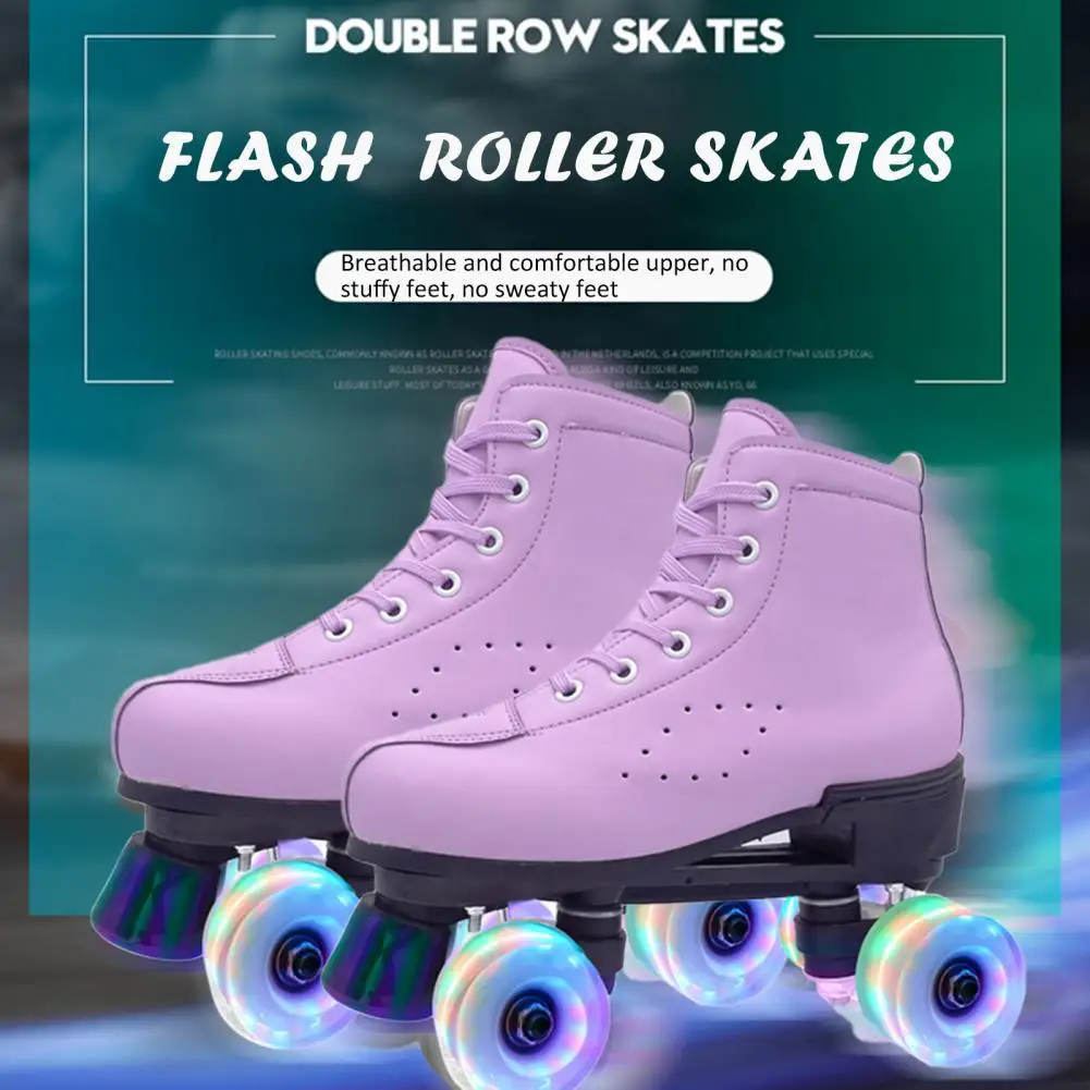 

Lady Roller Skates No Noise Double-Row Four Flash Wheels Sweat Absorption Good Grip Roller Skates for Outdoor Skating Supplies