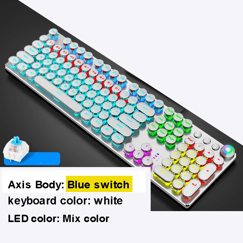 Blue switch-White 104 клавишная металлическая панель игровая механическая клавиатура классный микс светодиодный светильник с подсветкой Проводная игровая клавиатура USB интерфейс для геймера ПК ноутбука - Цвет: Blue switch-White