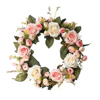 

Front Door Artificial Rose Flower Wreath Wedding Fake Floral Rattan Garland With Green Leaves For Window Wall Home Decoration