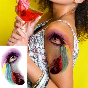 

Waterproof Temporary Tattoo Stickers eye colour feather Fake Tatto Flash Tatoo Body Art tattoos for Girl Women Men kid